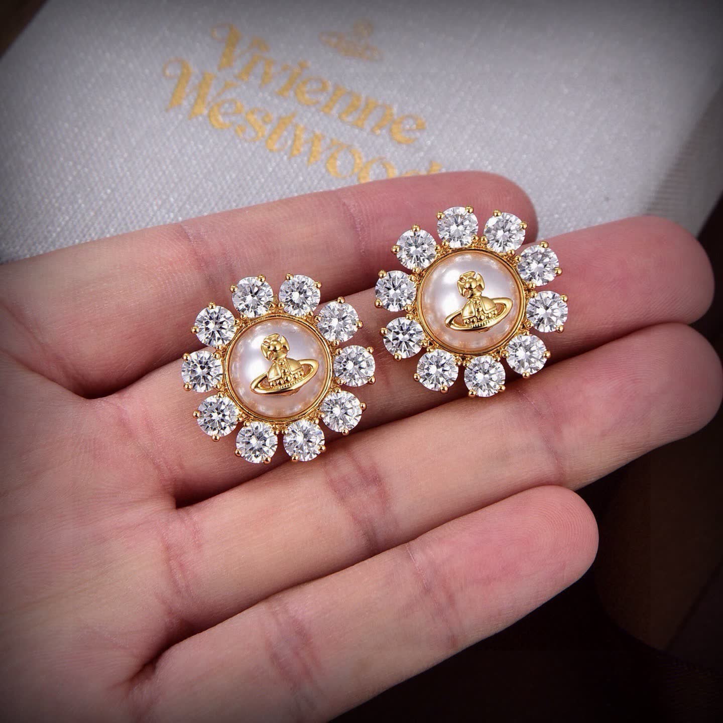 Vivienne Westwood Gold Tone Crystal Stud Earrings